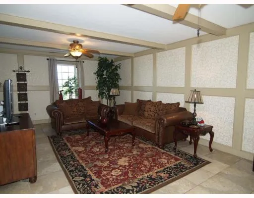 a living room with furniture and a rug