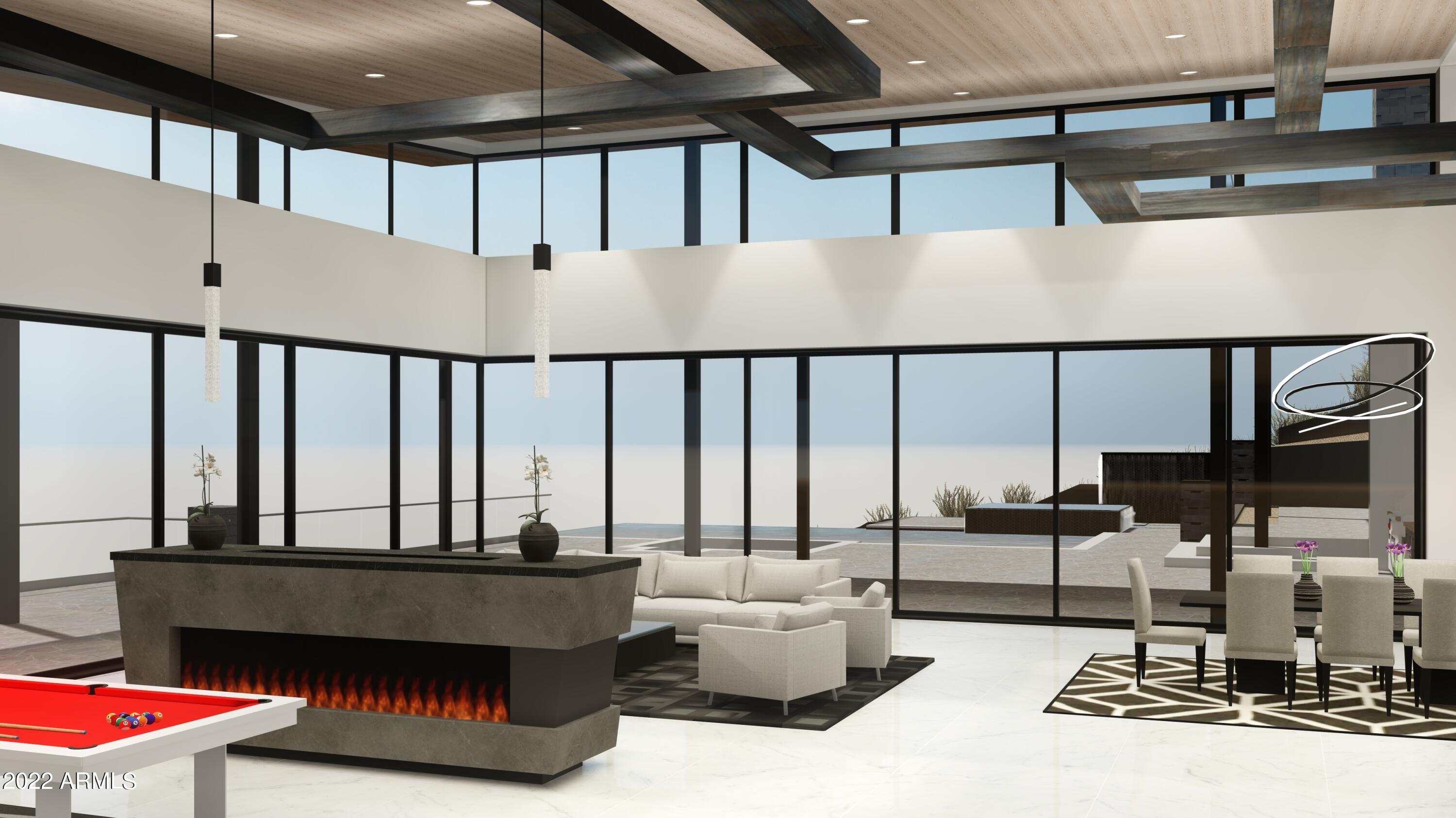 a living room with patio furniture