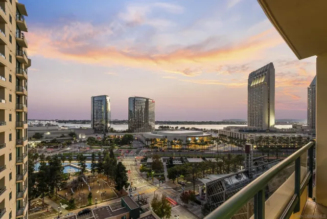 a view of a city with tall buildings