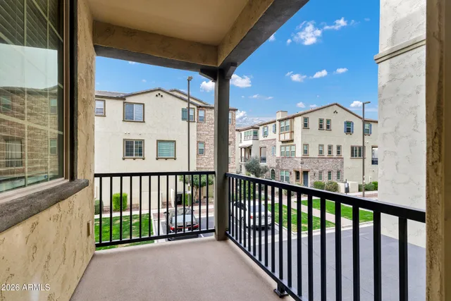 a view of a building from a balcony