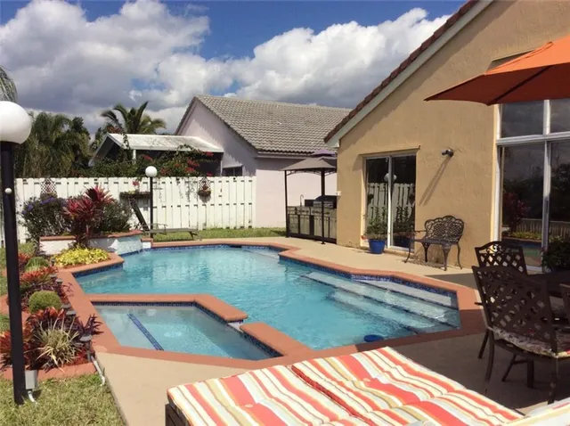 a view of swimming pool with outdoor seating