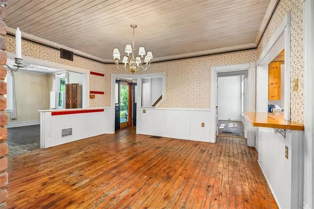 a view of a livingroom with a chandelier