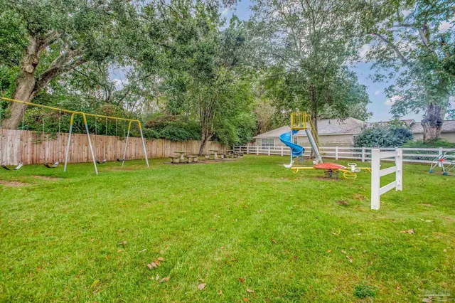 a view of a park with slide