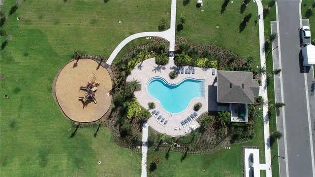 an aerial view of a house