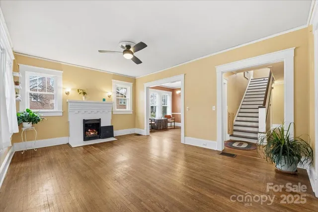 a room with a fireplace