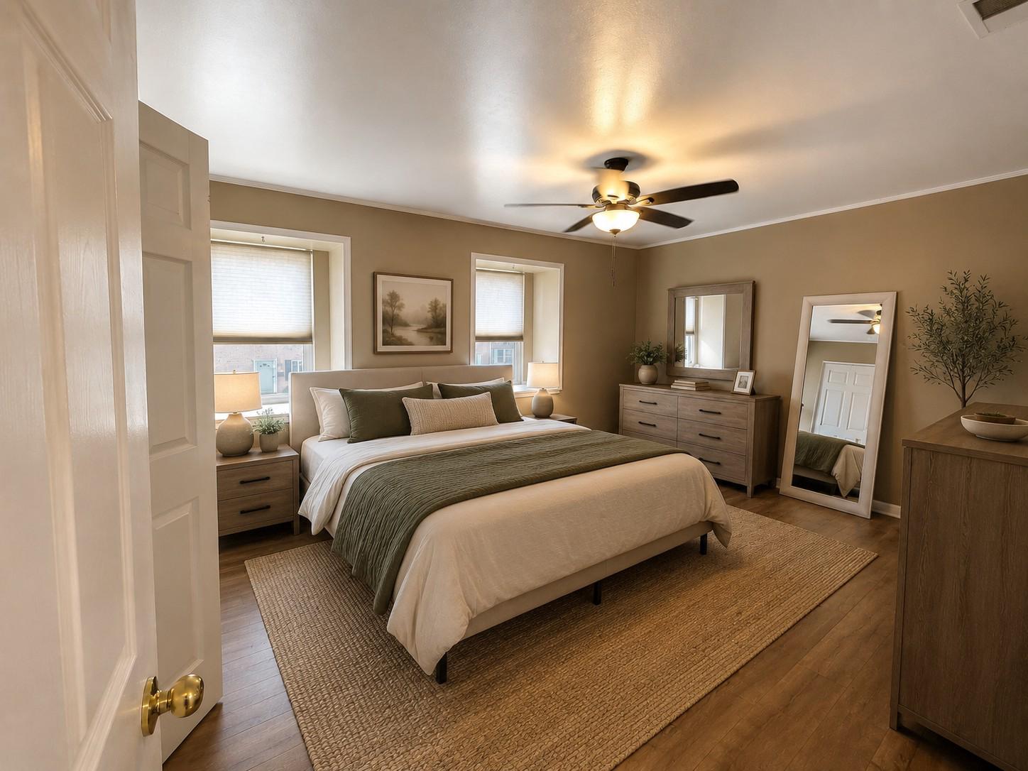 813 Thimbleberry Road, Unit 813 Baltimore, MD 21220 - Photo 15 of 32 BR 1: Virtual stage- bedroom with warm tones.