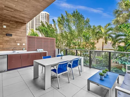a view of a patio with a table