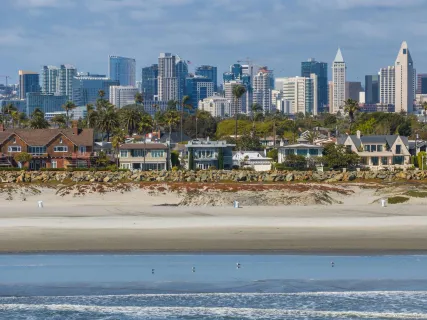 a view of a city with tall buildings