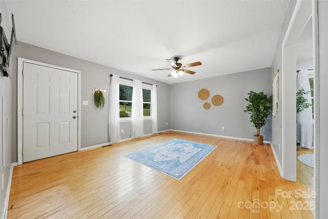 a view of an empty room with a potted plant