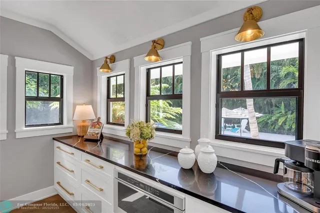 a view of a patio with furniture