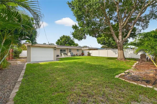 a view of a house with a backyard