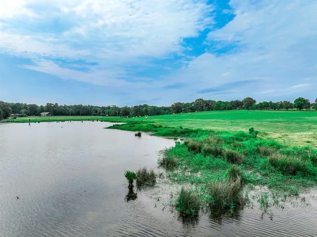 a view of a lake with a city