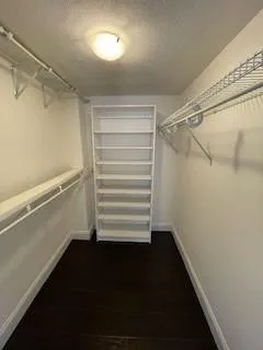 a view of walk in closet with empty racks