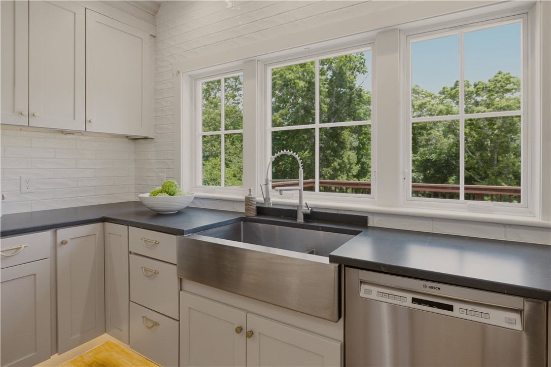 26 Old Stone Church Road Little Compton, RI 02837 - Photo 15 of 49 Farmhouse sink flanked by oversized windows