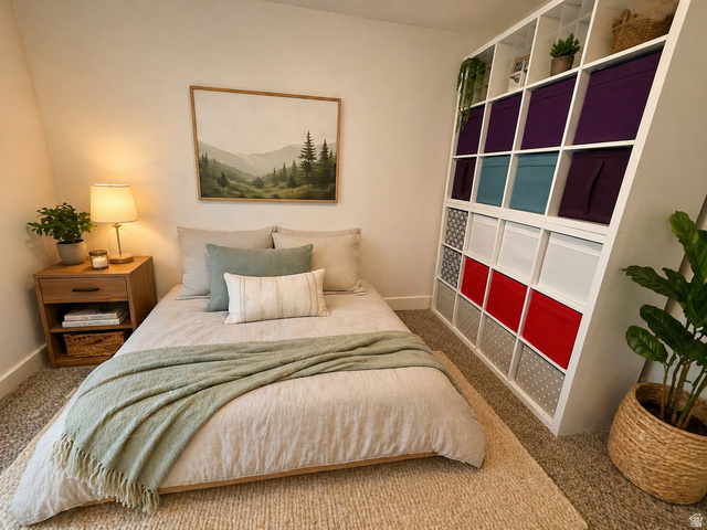 3831 South Powderwood Lane, Unit 111 Mapleton, UT 84664 - Photo 8 of 12 Carpeted room featuring a large built-in shelving unit with integrated storage cubbies
