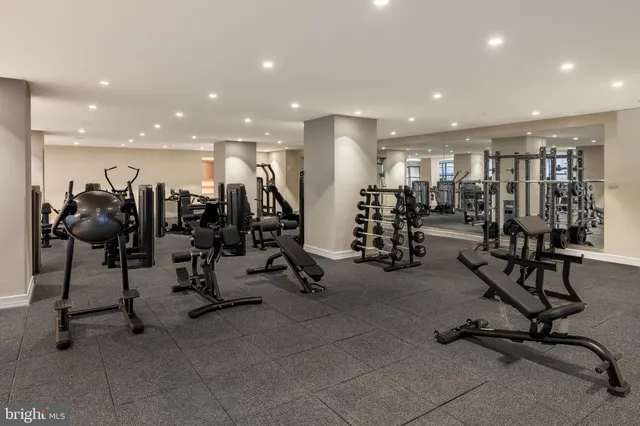 a view of a room with gym equipment