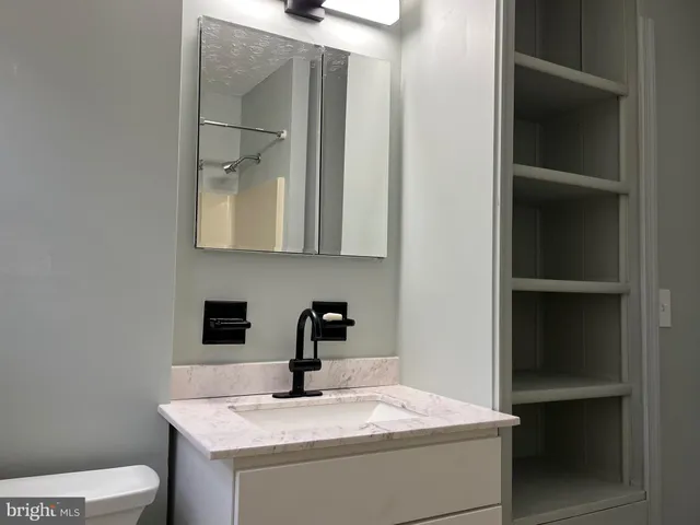 a bathroom with a sink toilet and vanity
