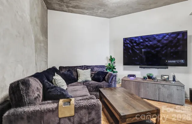 a living room with furniture and a rug