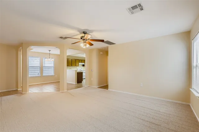 a view of a livingroom with a chandelier