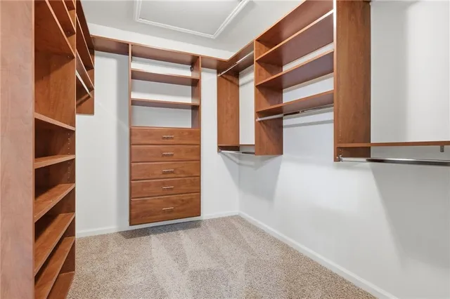 a view of walk in closet with empty racks