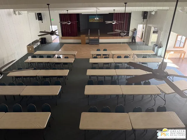 an aerial view of a swimming pool