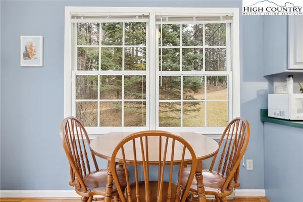 a view of a chair and window