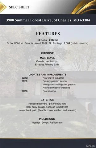 $280,000 | 3900 Summer Forest Drive, St. Charles, MO 63304