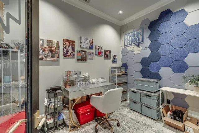 a workspace with furniture