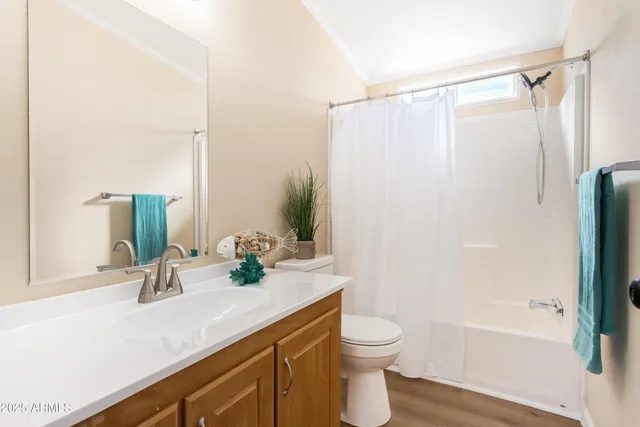 an empty room with a bathroom