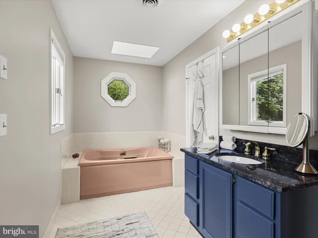 a bathroom with a sink vanity and a toilet