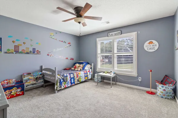 an aerial view of a pool