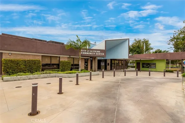 a view of a building with a patio