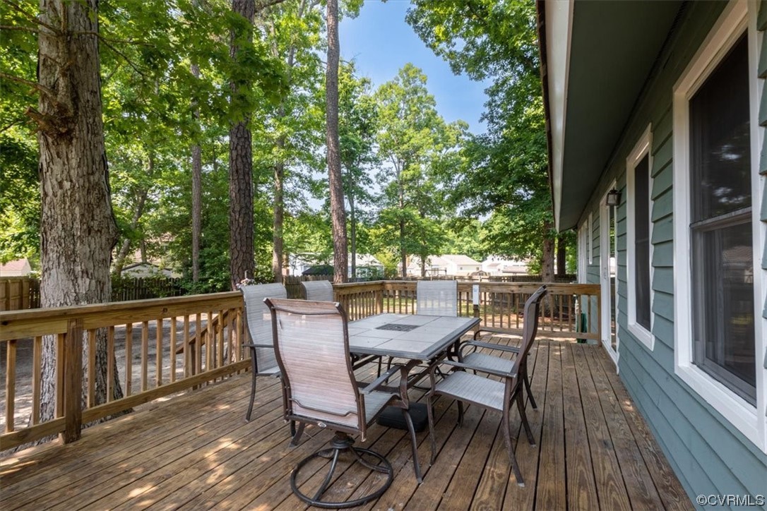 10712 Genlou Road Chesterfield, VA 23832 - Photo 15 of 43 a view of a deck with table and chairs and wooden floor