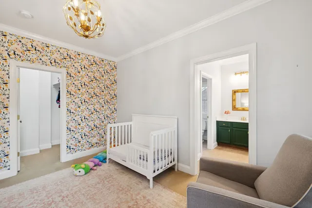 a view of a park with large trees