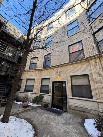 a view of a building with a door