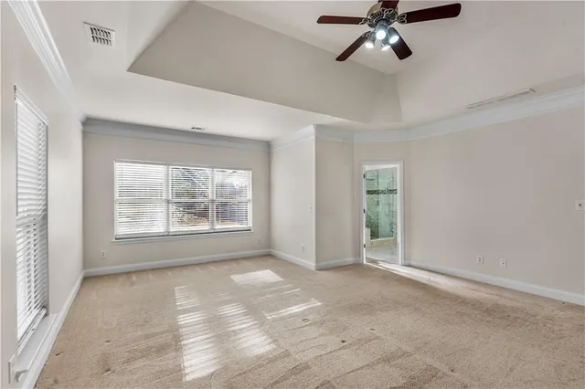 a bathroom with a shower and vanity