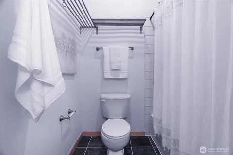 a bathroom with a toilet and a shower