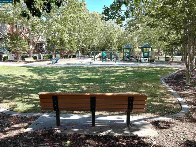 a view of a bench in the middle of a park