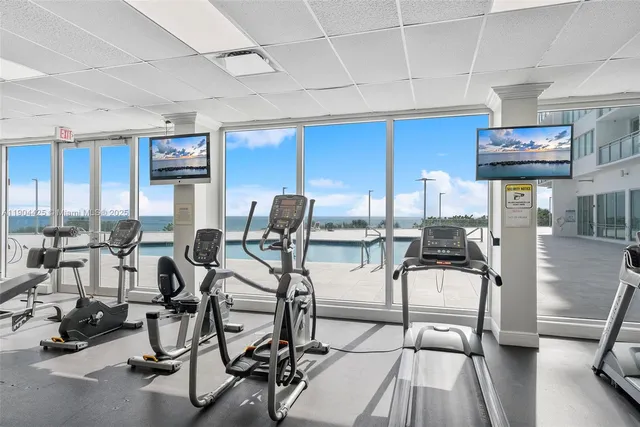 a view of a room with gym equipment