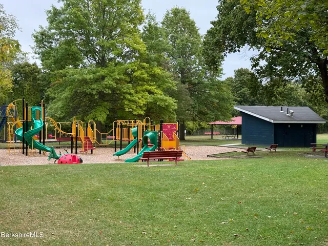 a view of a park with slide