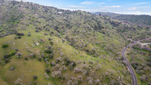 a view of a mountain in the distance in a field