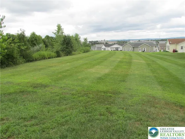 a view of a field with an trees