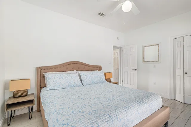 a room with a door and a mirror