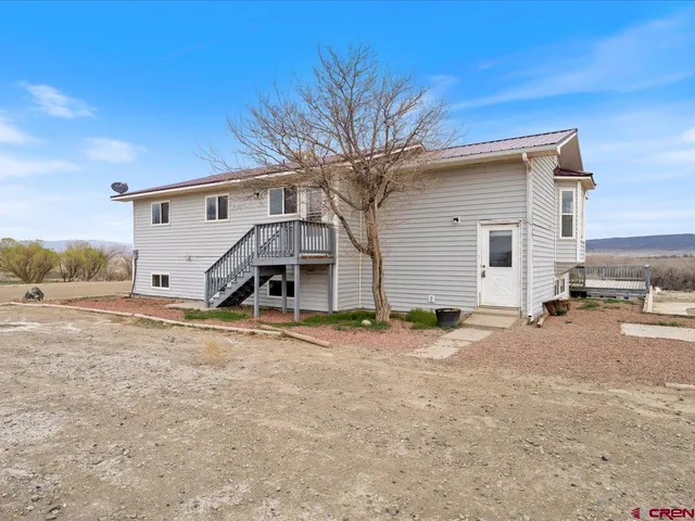 a view of a house with backyard and a tree