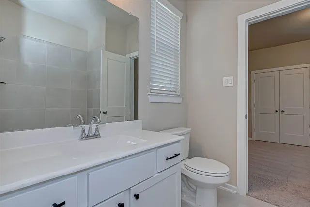 a bathroom with a sink toilet and vanity