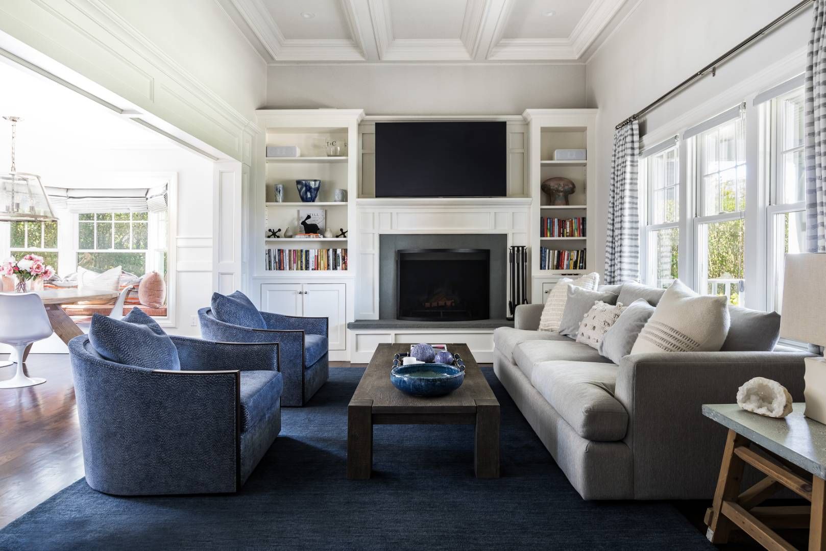 34 Sherrill Road East Hampton, NY 11937 - Photo 4 of 21 a living room with furniture a flat screen tv and a fireplace
