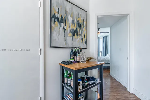 a view of a room with shelves
