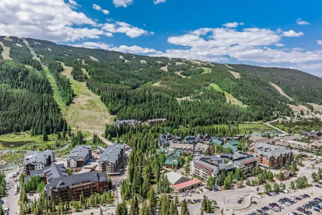 a view of a street with many windows