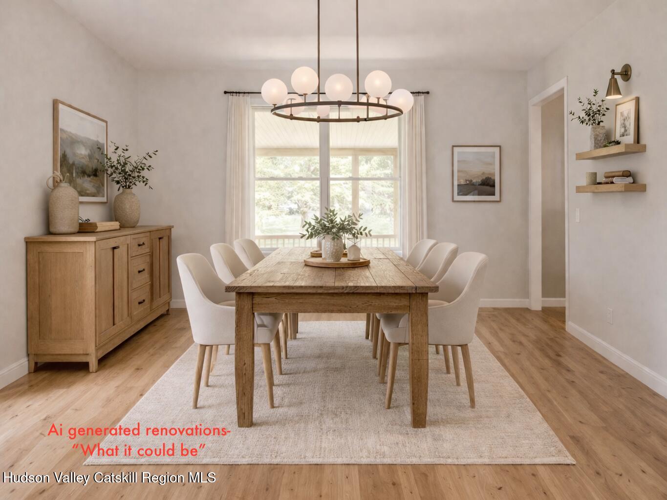 214 Wright Road Kerhonkson, NY 12446 - Photo 22 of 50 a dining room with furniture a chandelier and wooden floor