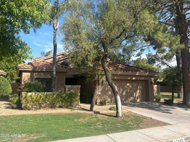 a view of a house with a yard and tree s